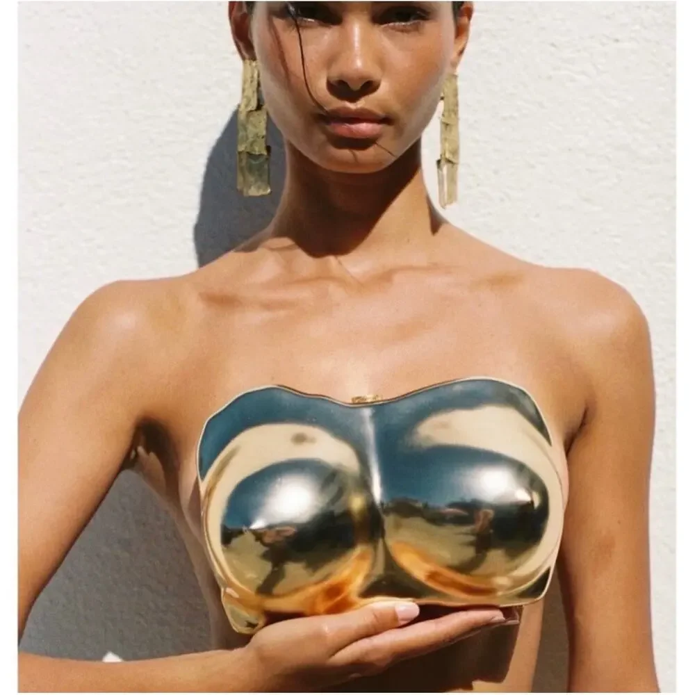 Stunning Cult Gaia Reina Clutch Handbag - NWT Brushed Brass - Picture 6 of 15